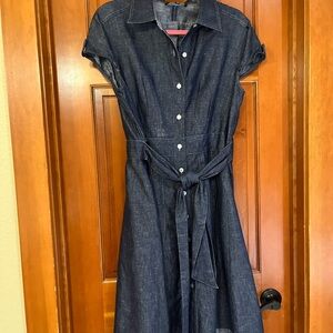 Jones New York Dark Denim Midi Shirt Dress with Self Tie Waist